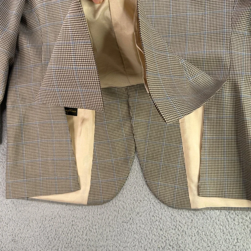 Saks Fifth Avenue Blazer Mens 44R Brown Loro Piana Wool Houndstooth Sport Coat